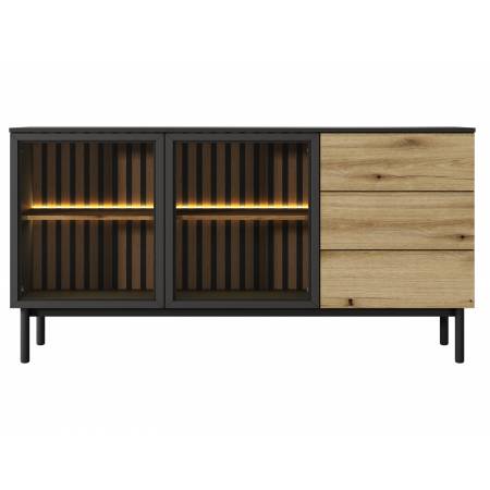 komoda 150 cm z witryną szufladami LAVARO LED